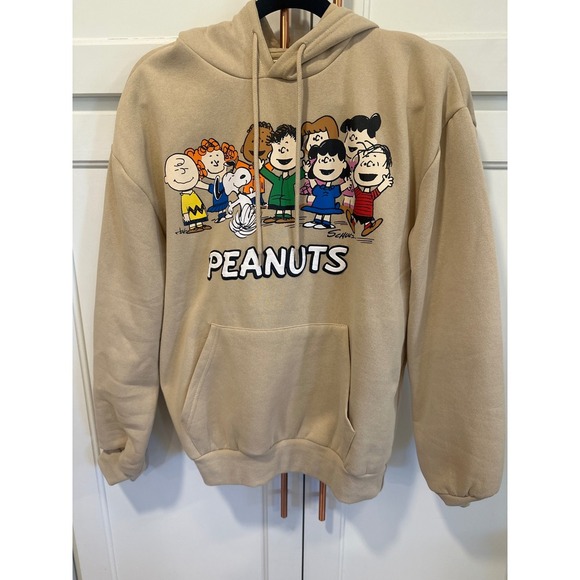 Aeropostale Tops - Aeropostale Peanuts Snoopy Charlie Brown Group Hoodie Sweatshirt Size S Tan cozy